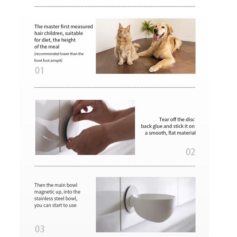 Wall Mounted Cat Food Bowl Stainless Steel Anti-Spill Magnetic Dog Food Bowl Removable Wall Mounted Elevated Puppy Food Bowl