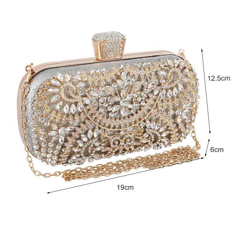 CMM Diamond Evening Clutch Bag for Women Wedding Golden Purse Chain Shoulder Small Party Handbag with Metal Handle 240903