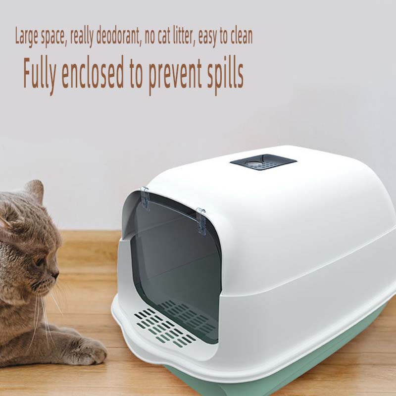 Enclosed Cat Litter Box Fully Spillproof Deodorant Cat Toilet Two-Way Shovel Large Capacity Cat Toilet Litter Box Closed Sandbox