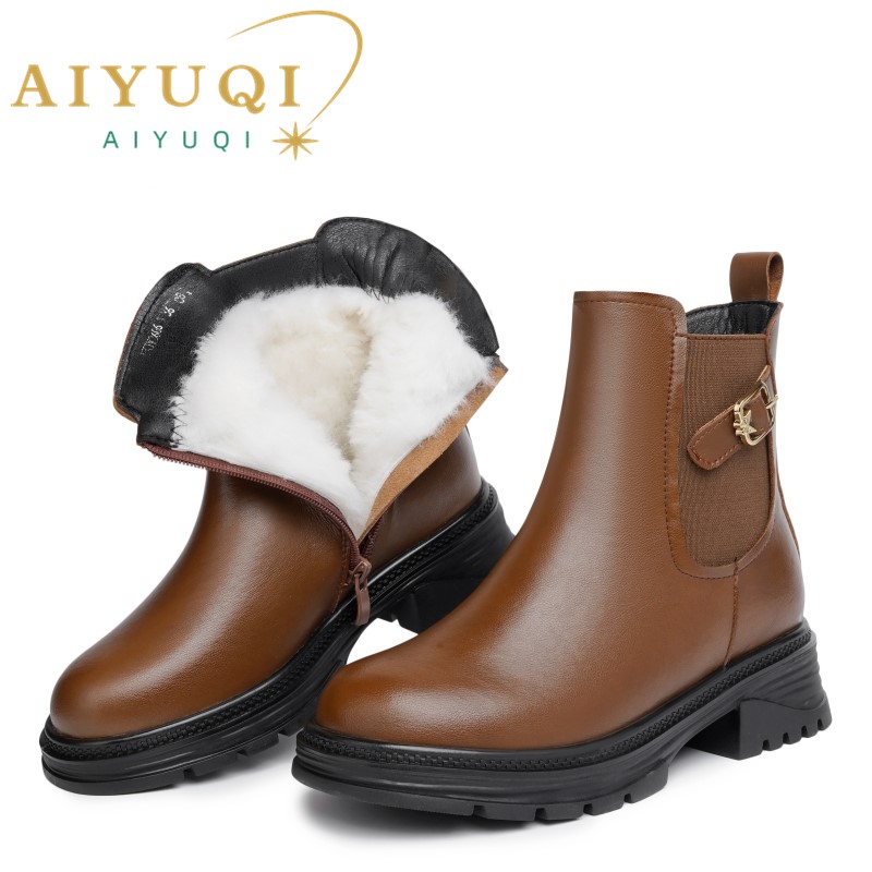 AIYUQI Women Ankle Boots Genuine Leather 2024 New Large Size Winter Boots Women Natural Wool Warm Marton Boots Women