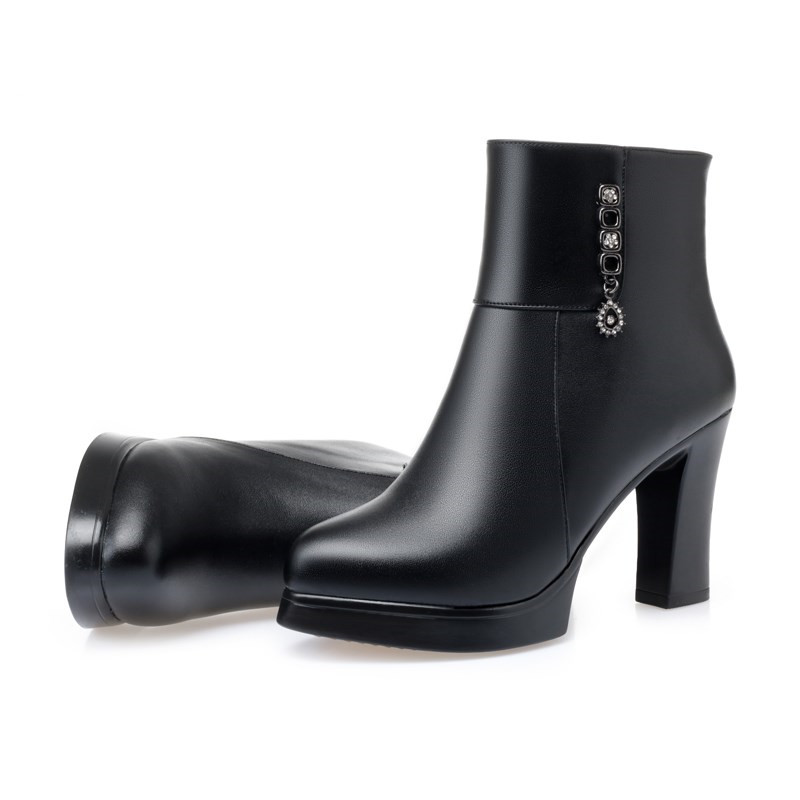 Women's Winter Boots High Heel 2024 New Genuine Leather Fashion Platform Women's Short Boots Shiny Office Women Ankle Boots