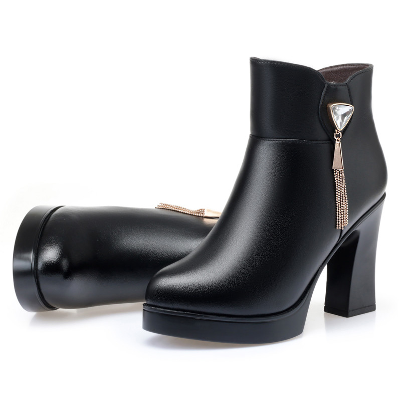 2024 AIYUQI New Winter Warm Ankle Women Natural Wool High-heel Fashion Beaded Women's Banquet Boots 5d06 's