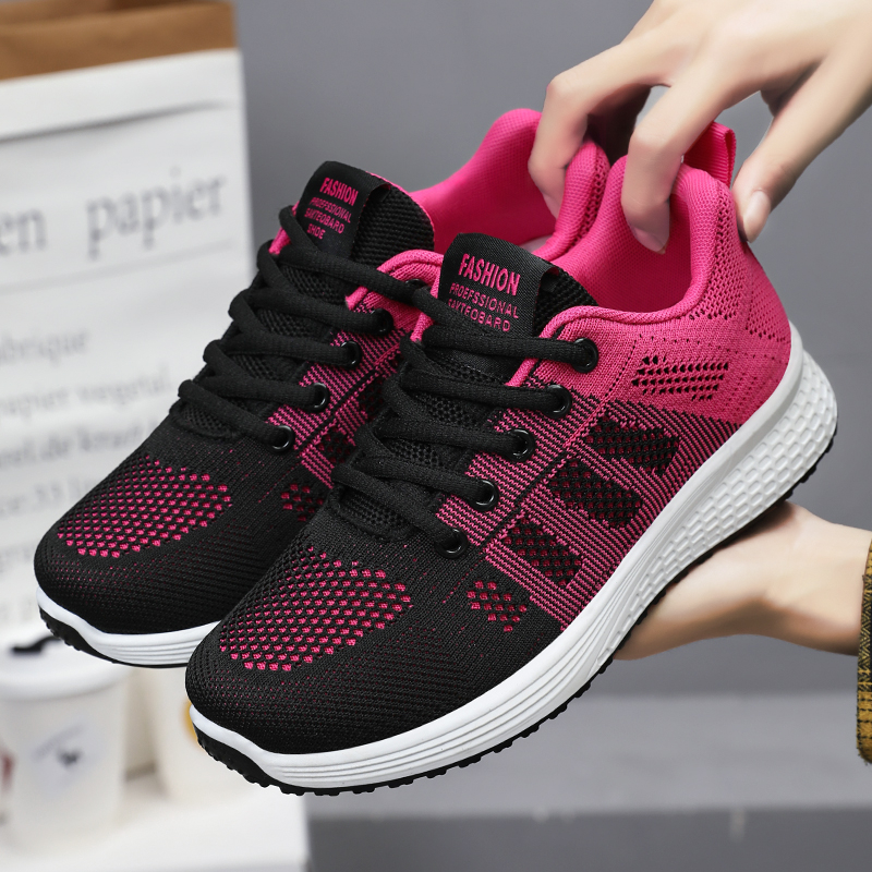 New Sneaker Fashion Breathable Trainers Comfortable Sneakers New Mesh Fabric Lace Up Women's Tennis Shoes For Women a9f2 s