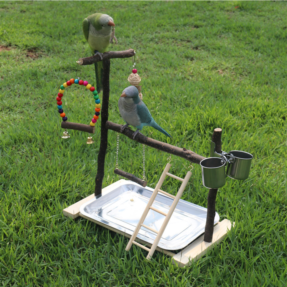 Bird Playground Parrot Playstand Gym Playpen Play Stand Wood Perch Exercise Activity Center Ladders Feeder Cups Swing Toys