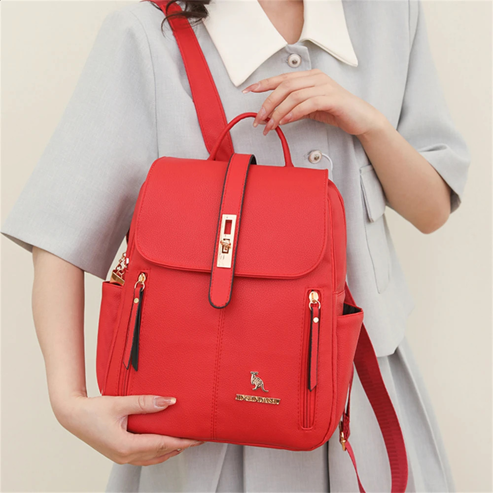 Large Capacity Women Backpack Purses High Quality PU Leather Female Vintage Bag School Bags Travel Bagpack Ladies Bookbag Bolsos 240903