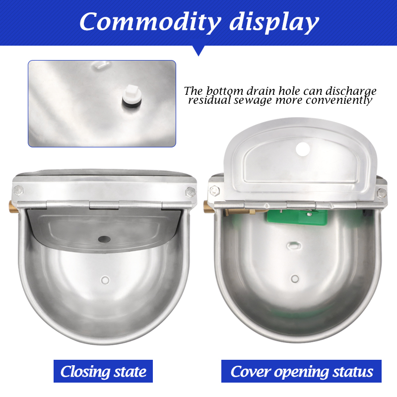Stainless Steel Cow Drinker Bowl With Copper Valve Automatic Float Ball Farming Trough Horse Cattle Water Bowl With Drain Hole