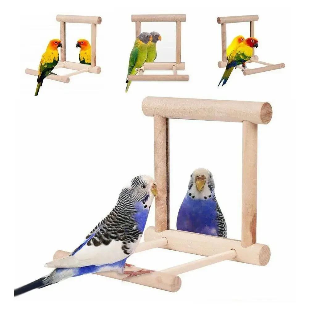 Popular Bird Parrot Toy Supplies Wooden Cloud Ladder Climbing Jump Platform Pet With Mirror Stand Rack