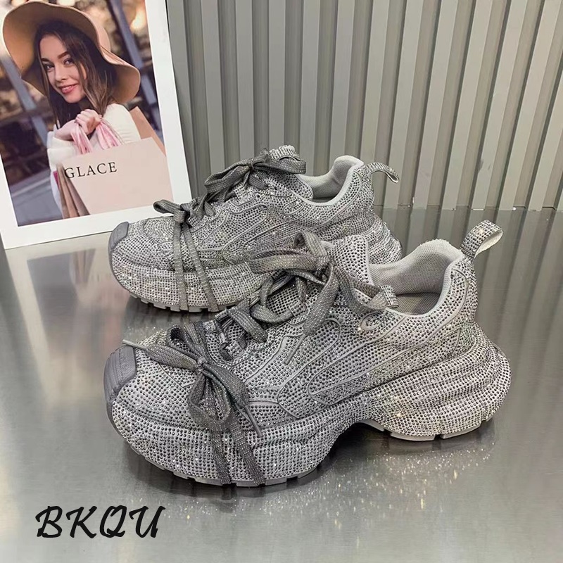 female vulcanized full of star water diamond thick bottom fried street Daddy 2024 spring new ins tide cake casual shoes