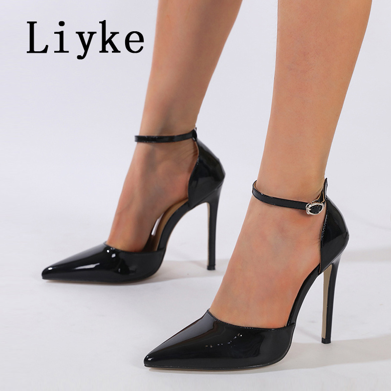 Liyke Sexy Pointed Toe Stiletto High Heels Sgback Sandals Quality Female Mules Fashion Buckle Strap Women Pumps Shoes Atos Mujer