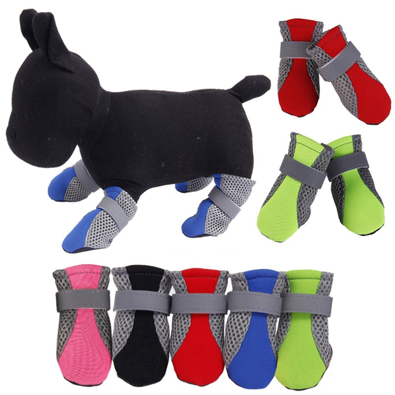 Dog Shoes Anti-slip Pet Boots Paw Protector Reflective Straps Dog Teddy Cute Breathable Net Shoes