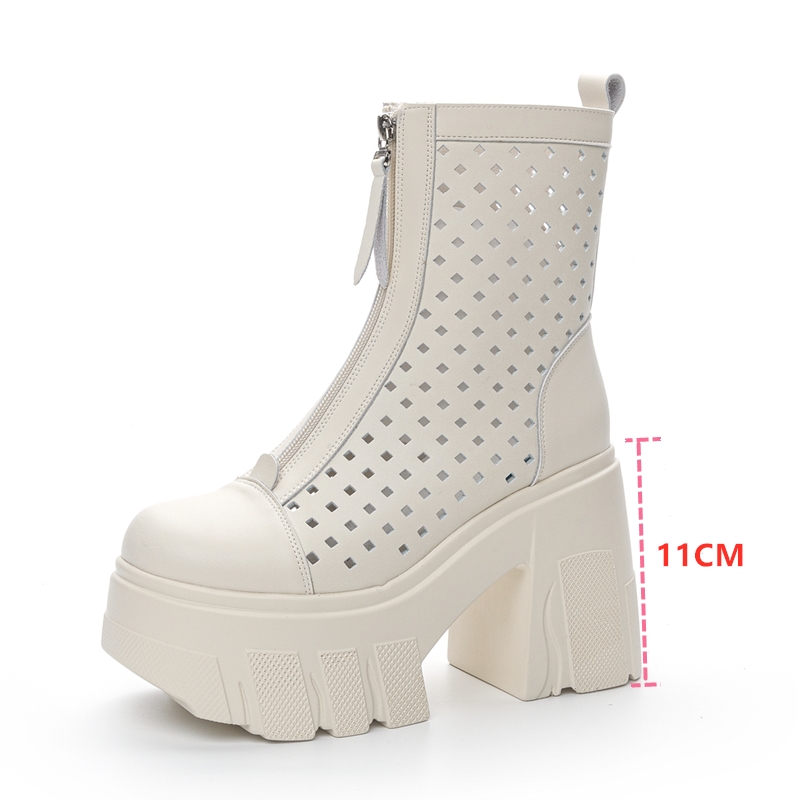 AIYUQI Summer Boots Female Genuine Leather 2024 New High Heel Mesh Boots Women 11c Heel High Fashion Sandals Women