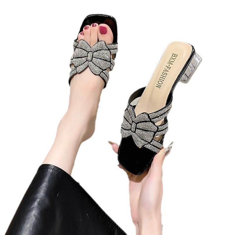 Italian with Rhinestone Shoes for Women 2024 Designer Low Heels SlipOn Party Pumps Sandals