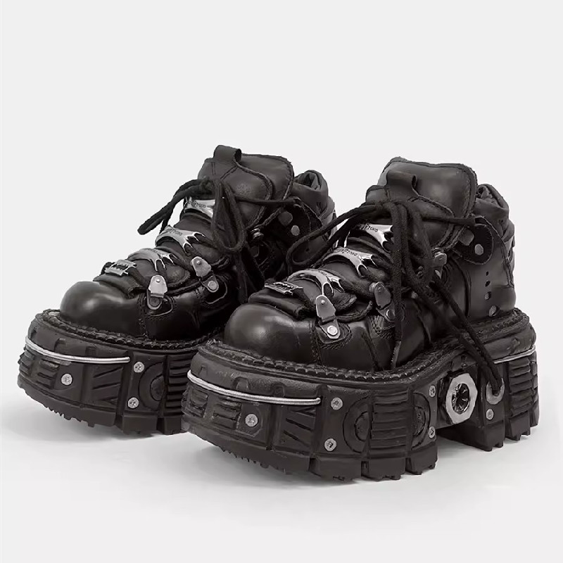 Style New 488c2 Punk Women Lace-up Heel Height 8CM Platform Shoes Gothic Ankle Rock Boots Metal Decor Woman Sneakers