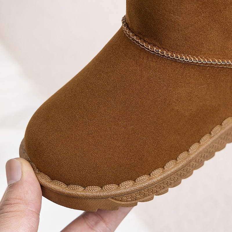 Kids 2024 winter new style baby shoes plus veet thickened childrens snow warm non-slip boys and girls cotton boots