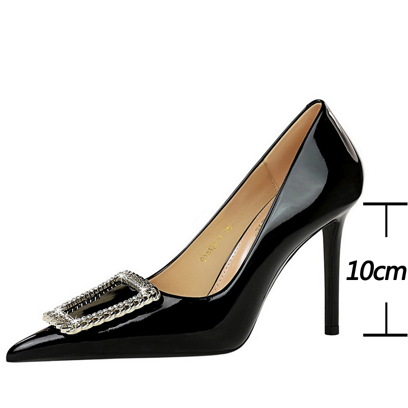 Women BIGTREE Pumps Rhie Metal Buckle Design High Patent Leather Ladies Heels Stilettos Party Shoes 43 4a1d