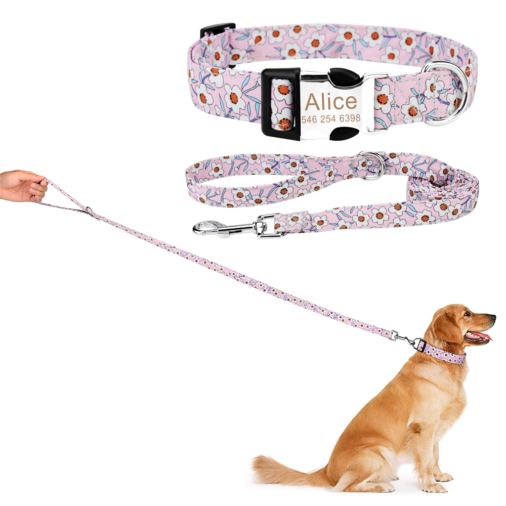 Personalized Dog Collar for Medium Large Small Dogs with Name & Phone Number Engraved Metal Buckle - Fancy Cute Leash Available
