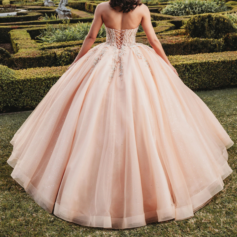 Champagne Shiny Off The Shoulder Princess Ball Gown Quinceanera Dresses Beads Crystal Tull Sequin Sweet 16 Dress Vestidos De XV 15 Anos