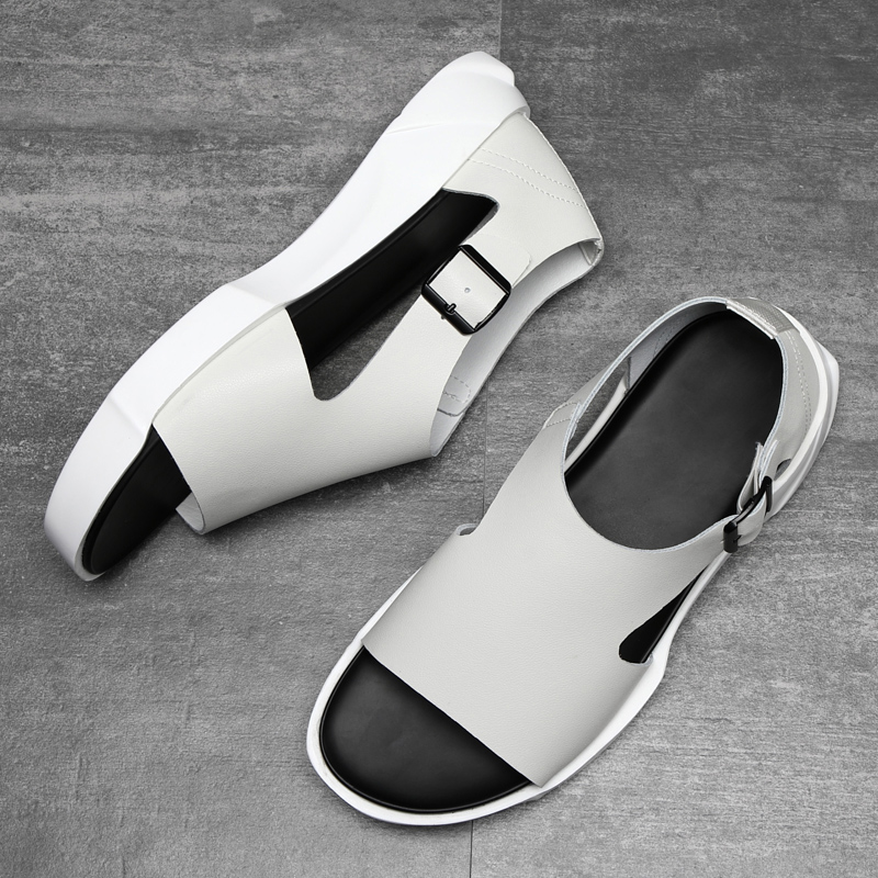 New White Black Cow Spilt Leather Men Sandals Platform Summer Roam Men Shoes Trendy Casual High Top Young Fashion Men Shoes