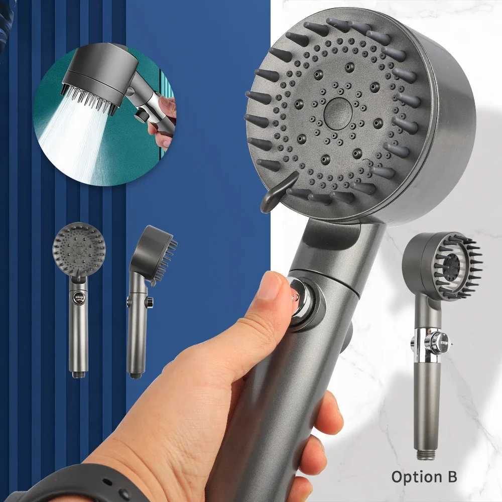 High-Pressure Water-Saving Shower Head with 3/5 Adjustable Modes and Massage Function in Black (CL240903)