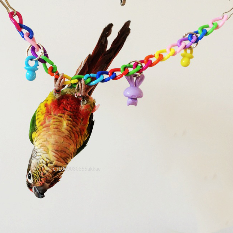 Colorful Parrot Bird Toy Cage Bird Accessories Wood Parrot Toys Bird Toys Swing Suspension Bridge Ball Cage Bells Pet Supplies