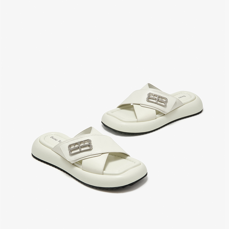 Casual BEAUTODAY Outdoor Slippers Women Sheepskin Open Toe Solid Color Leisure 2024 Summer Beach Ladies Flats New Handmade 38528 4599