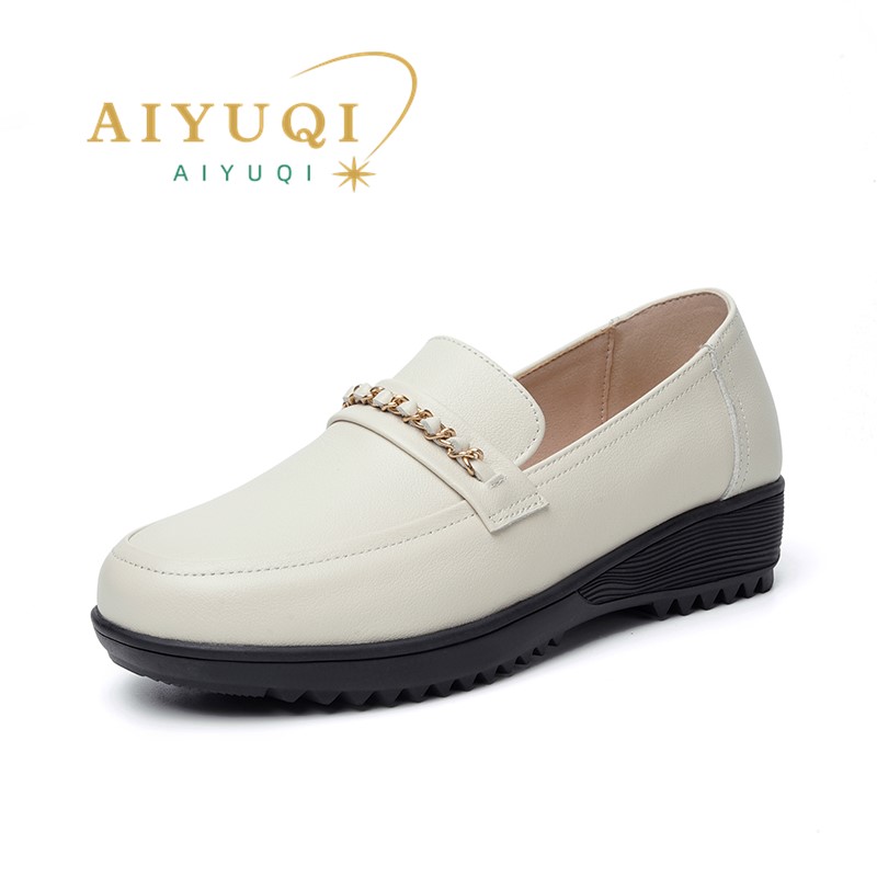 2025 NEW Mom AIYUQI Wedge Anti Slip New Spring Genuine Leather Ladies Slip on Large Size Middle aged Women s Shoes on