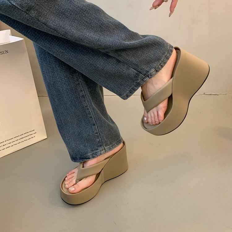 Clip Women's Toe Wedge Flip ps 2024 Summer Chunky Platform Beach Sandals Woman Thick Sole High Heeled Slippers Slides e949
