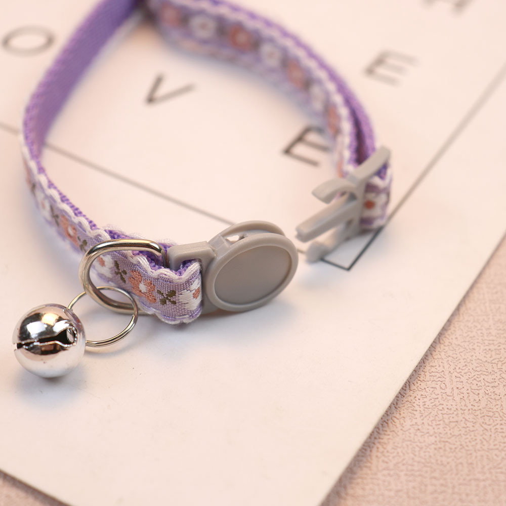 Adjustable Pet Collar Floral Cat Collars with Quick Release Buckle & Bell Floral Puppy Collar Pet Accessories for Cats & Puppies