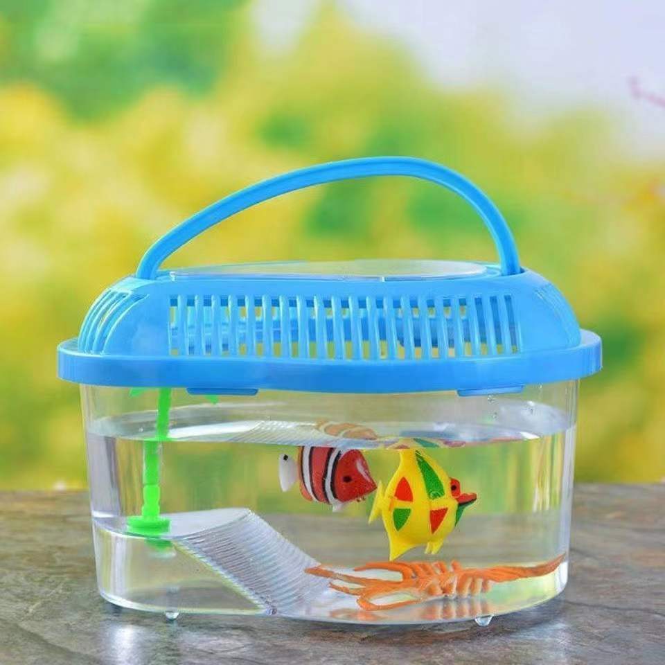 Turtle Tank with Lid Random Color Plastic Turtle Breeding Tank Outdoor Portable Turtle Breeding Box Container House Decoration