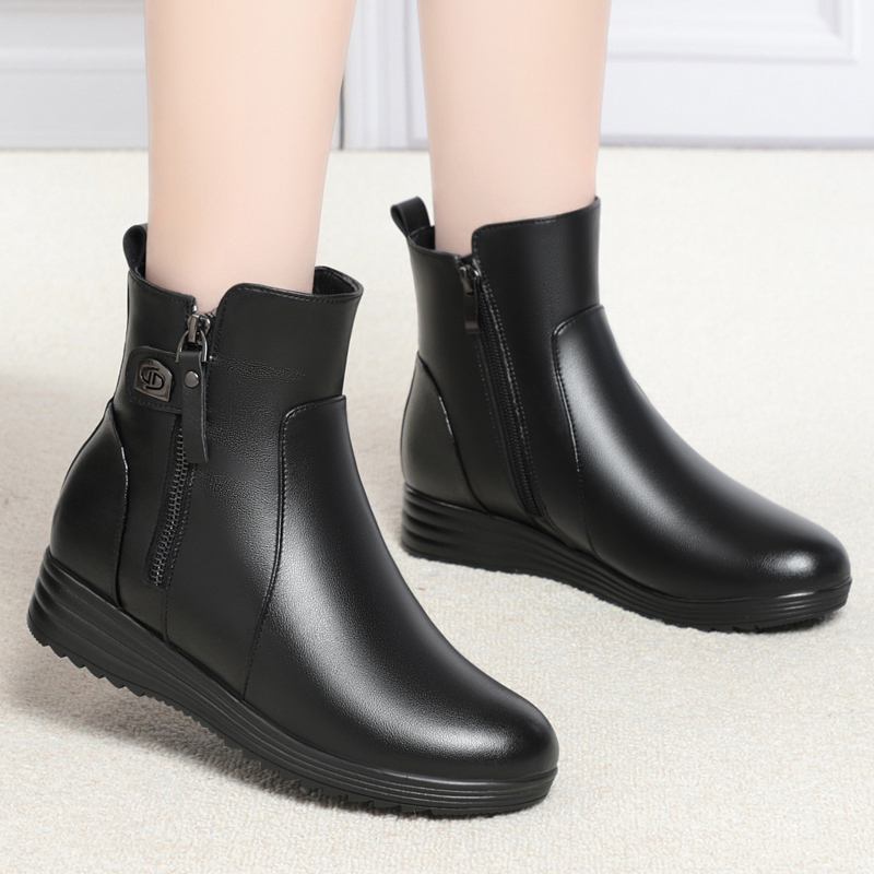 AIYUQI Women Winter Boots Wedge 2024 New Genuine Leather Women Ankle Boots Warm Wool Large Size Non-slip Mom Snow Boots