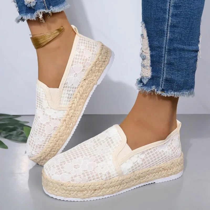 2025 new Flax Oriental retro breathable Loafers Faux pearls detail espadrille flats Simple mesh canvas women shoes 7c52 1ab6
