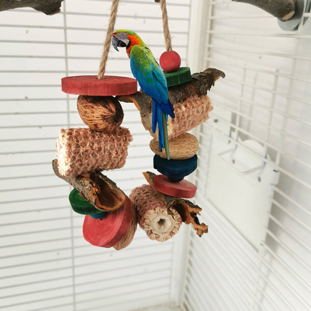 Parrot Nature Chewing Toys, Birds Hanging Wood Corncob Perch Stand Bird Cage Accessories For Parakeet Cockatiel Conure