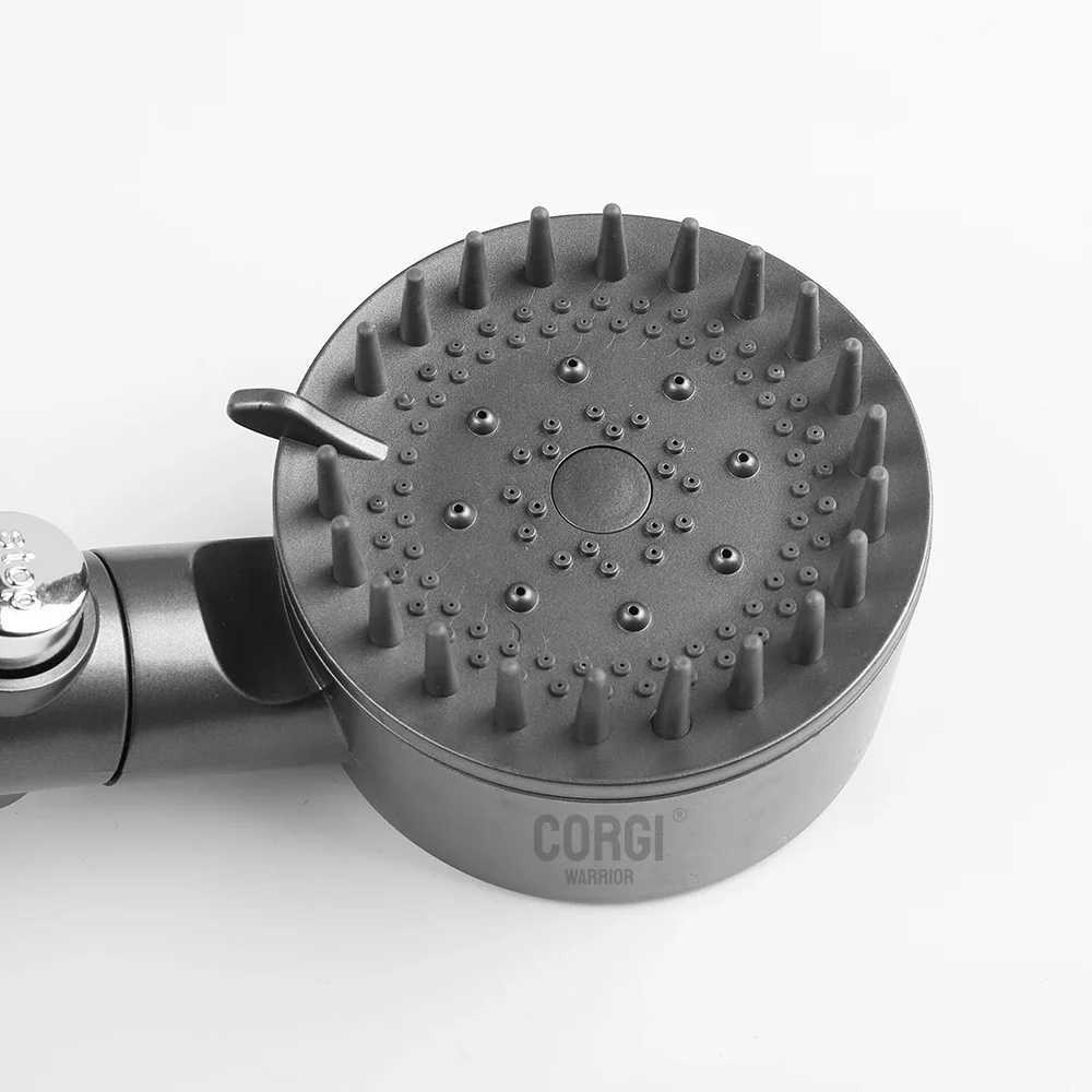 High-Pressure Water-Saving Shower Head with 3/5 Adjustable Modes and Massage Function in Black (CL240903)