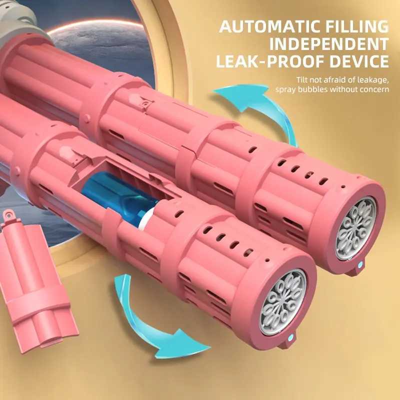 Automatic bubble gun rocket double tube bubble machine outdoor inflatable bubble toy childrens water Pomperos Childrens Day giftW240902