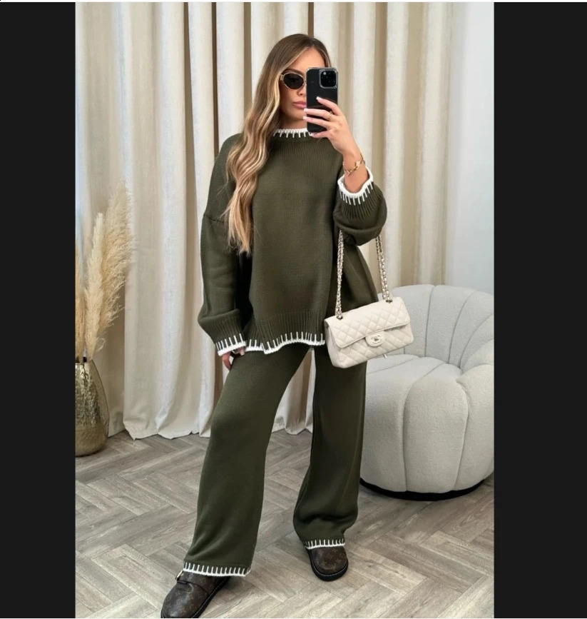 Fasion set weaters Winter Sweater women Knitwear pants Knitted 240903