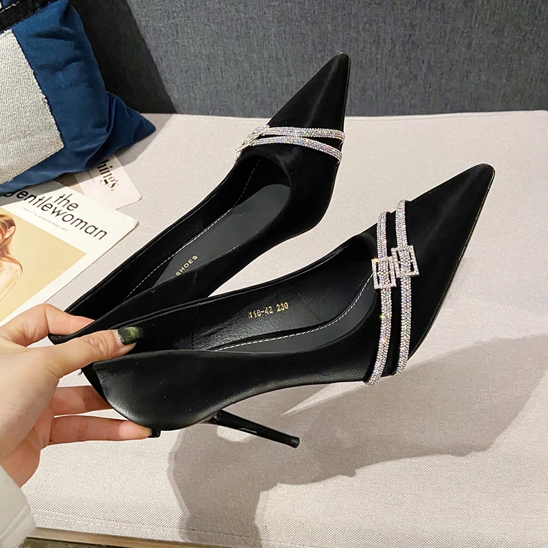 High Sexy Heels Women Crystal Pointed Toe Dress Shoes Summer Sandals 2024 Spring Designer Party Femme atos Pumps 5487