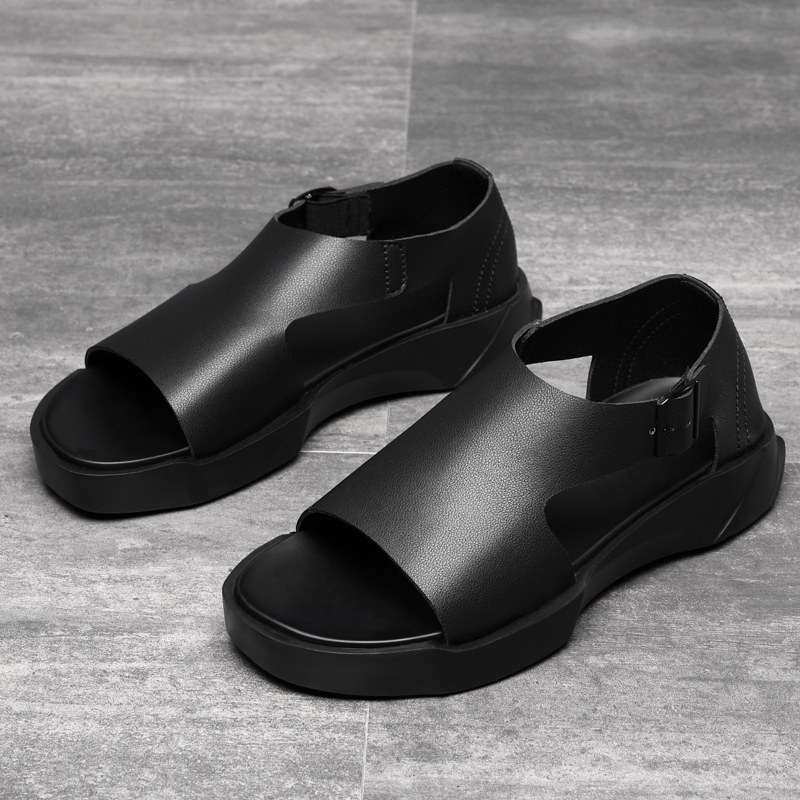 New White Black Cow Spilt Leather Men Sandals Platform Summer Roam Men Shoes Trendy Casual High Top Young Fashion Men Shoes