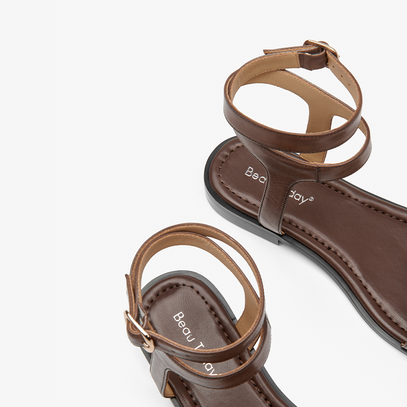 BEAUTODAY Gladiator Sandals Women Genuine Leather Ankle Metal Buckle strap Outdoor Summer Beach Flat Ladies Shoes Handmade 32437