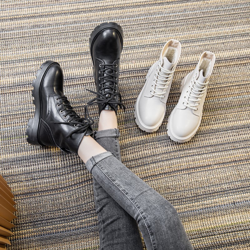 Ankle AIYUQI Genuine Leather Winter Lace-up Motorcycle Boots Ladies British Style Women's Booties 313c