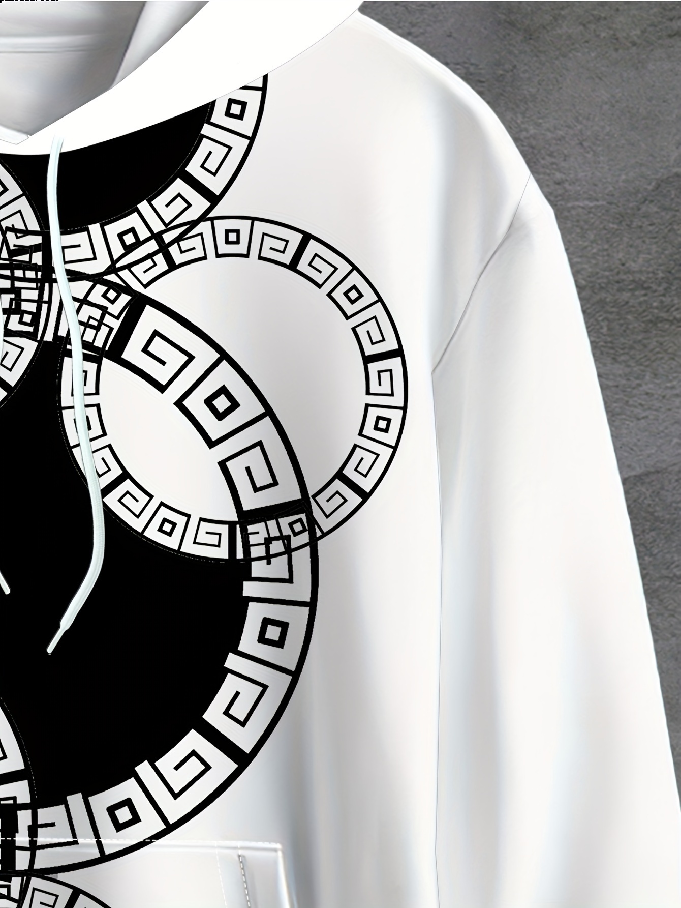 Contrast Color Geometric And Bamboo Print Fashion Hoodie For Men, Loose Fit Hooded Sweatshirt For Spring, Fall Winter