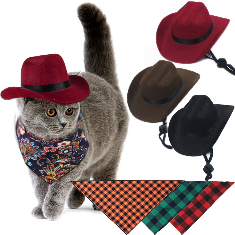 Fashion Pet Hat Dog Cat Western Cowboy Hat Pet Triangle Scarf Photo Prop Pet Accessories Retro Doll Decoration Universal Funny