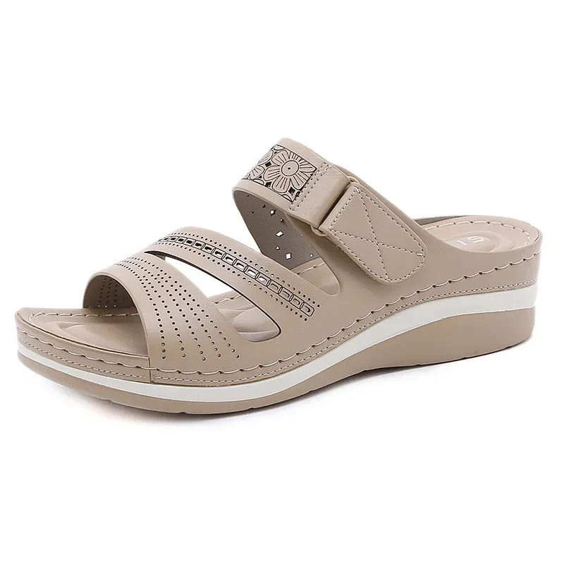 Women for Summer Metal Buckle Sandals Fashion Peep Toe Wedge Casual Thick Bottom Light Comfort Beach Slides ab27 Comt