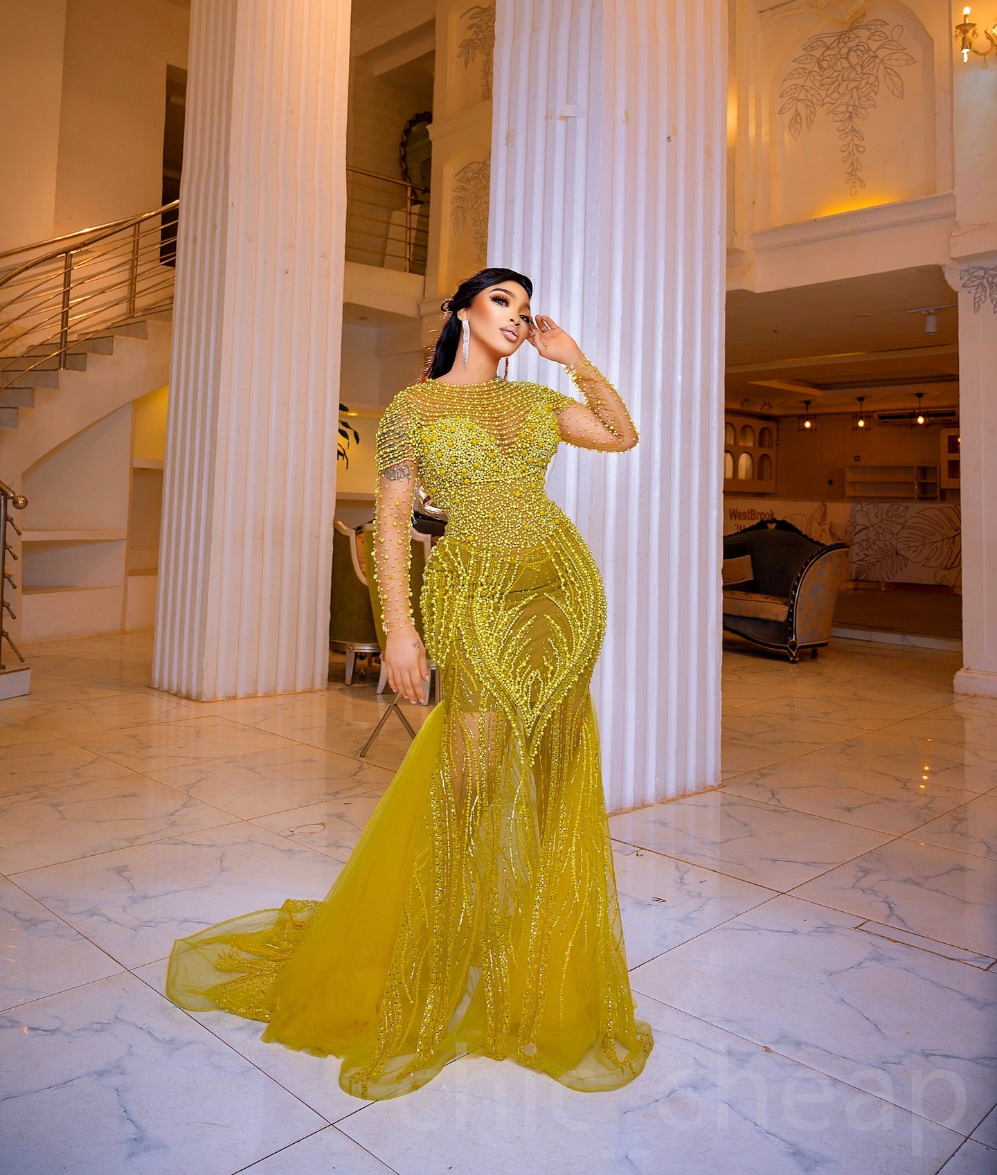 2024 Pink Gold Prom Dresses For Special Occasions Illusion Pearls Full Sleeves Evening Formal Party Second Reception Birthday Engagement Gowns Dress