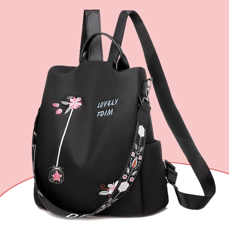 Waterproof Oxford Backpack Female Embroidery Rucksack Large Capacity Travel Bags Student School Bag Casual Lady Knapsack 240903