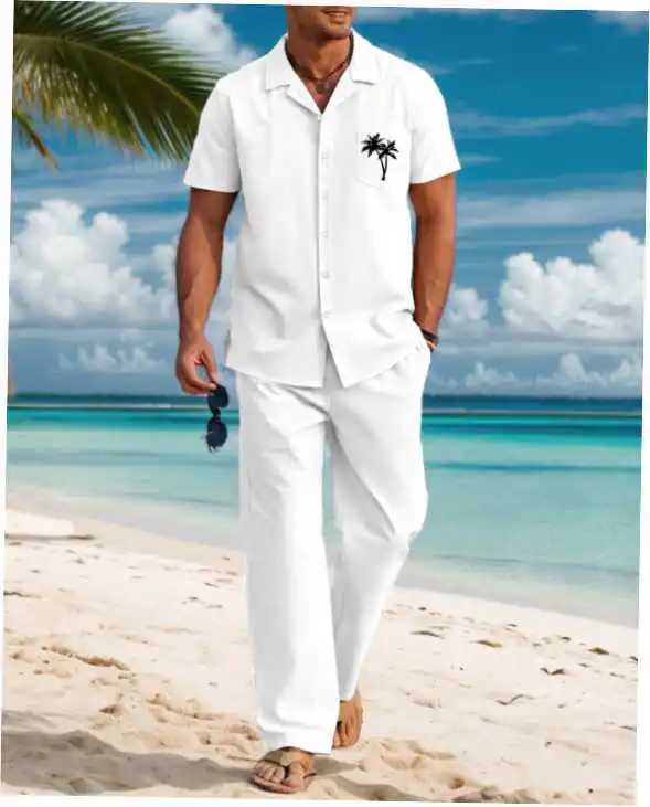 2024 Summer New Mens Solid Color Simple Short Sleeve Shirt and Pants Set Casual Home Comfort Top and Pants Set MB5-ML4 W240902