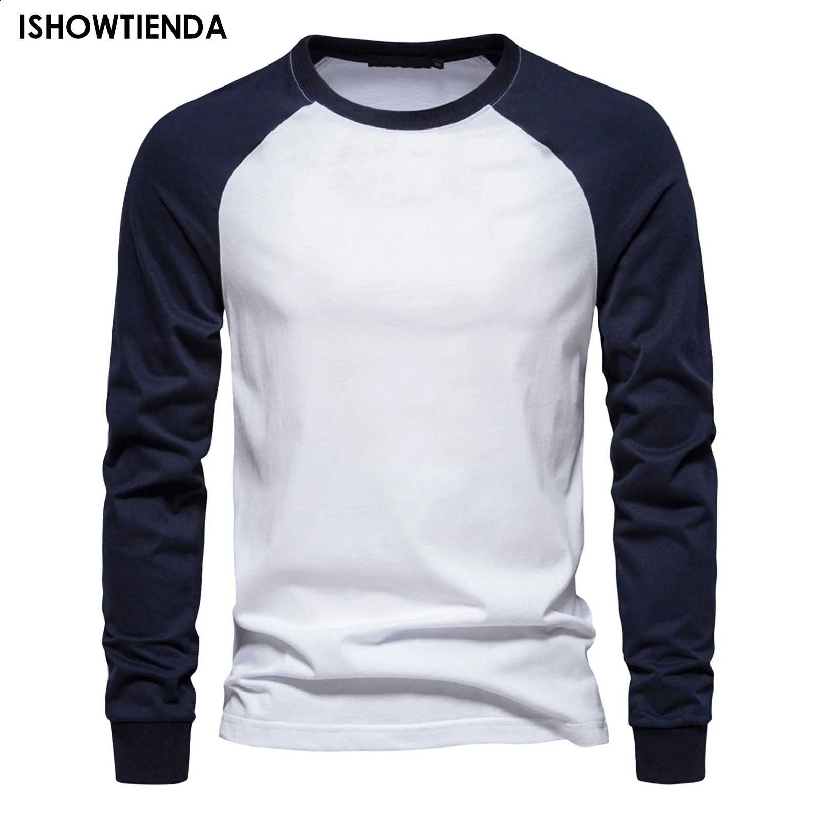 Mens Round Neck T-shirts Raglan Sleeve Color Matching Long Sleeve Shirt Mens Casual Fashion Solid Color Long Sleeve Shirt 240903