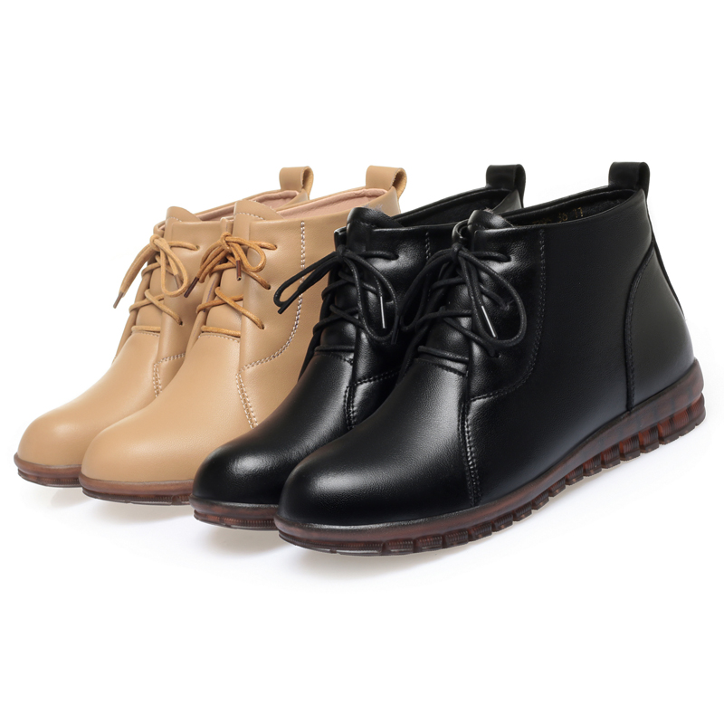 AIYUQI Women Short Boots Winter 2024 New Cowhide Women Ankle Boots Warm Flat Large Size Fur Women booties