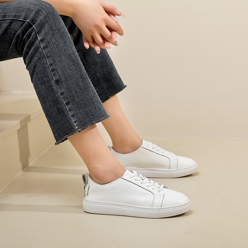 AIYUQI Women's Sneakers Genuine Leather 2024 New Casual Round Toe Flat Sneakers Women Lace-up White Shoes Ladies