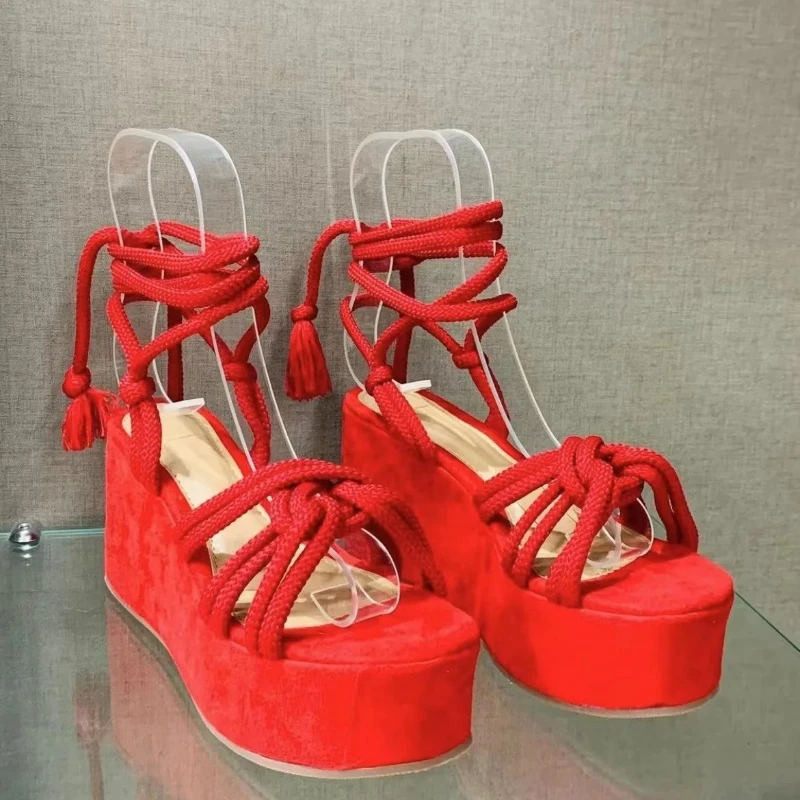 Wedge Strappy Platform Fashion Round Cross Tied Height Increase New Open Toe Women Sandals 2024 1fa9