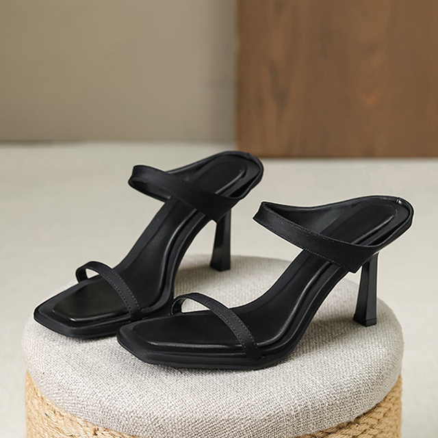 Designer Liyke Slides Women Outdoor Street Cozy Square Toe Thin High Heels Modern Slippers Gladiator Sandals Female Shoes Mules bc75 356